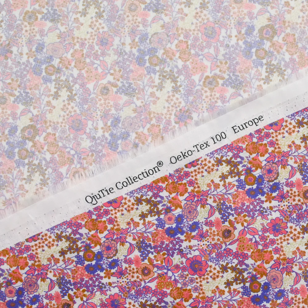Coton imprimé Matilde fleurs corail et lavande au mètre - Image 5