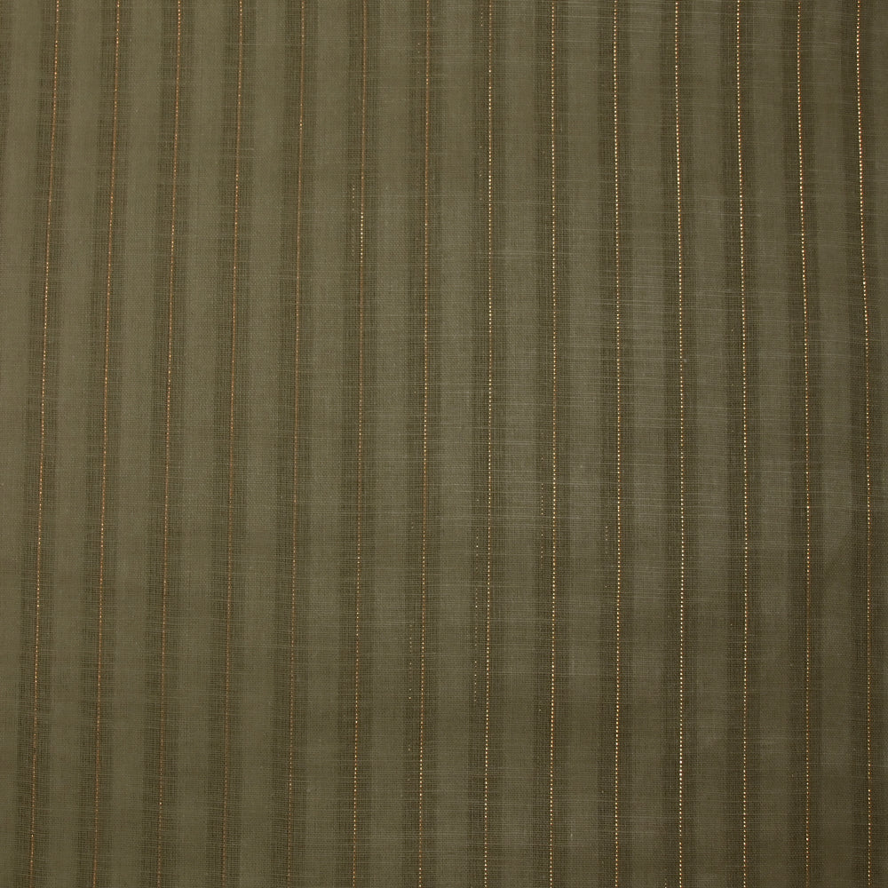 Coton lin rayé Lurex doré fond kaki - Image 4