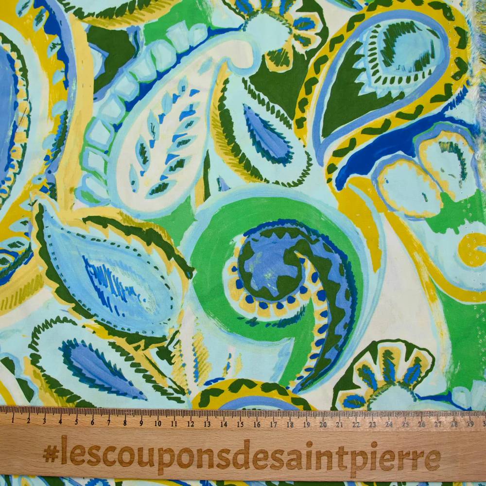 Viscose imprimée campagne vert et jaune anis - Image 3